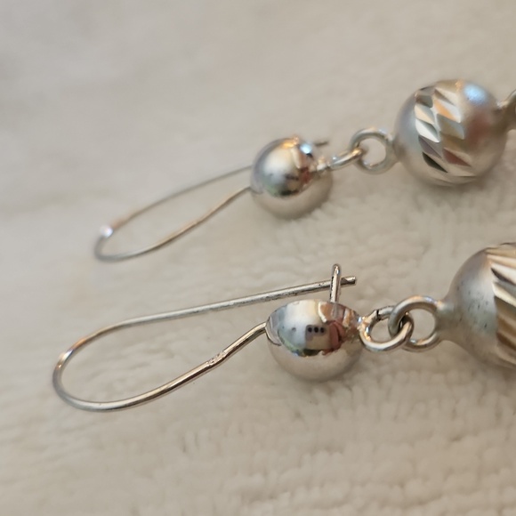 Vintage Sterling Silver Beaded Drop Dangle Hook Earrings - Picture 3 of 5
